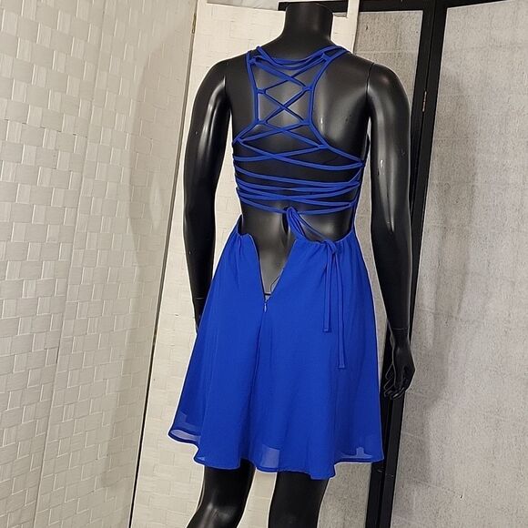 LULUS GOOD DEEDS ROYAL LACE UP STRAPLESS MINI DRESS - Picture 10 of 14